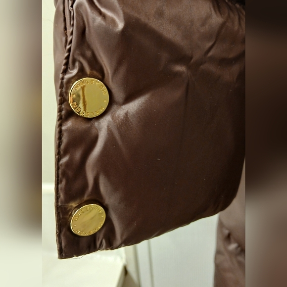 Halston Luxe Chocolate Brown Faux‑Fur Trim Quilted Puffer Coat – Small – NWT - Picture 6 of 11